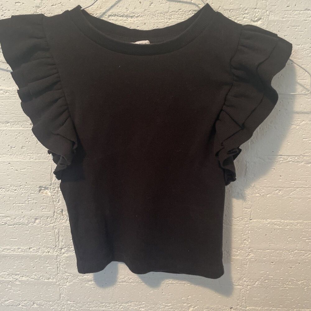Cottagecore Coquette Romantic Zara Black Flutter Sleeve Crop Top